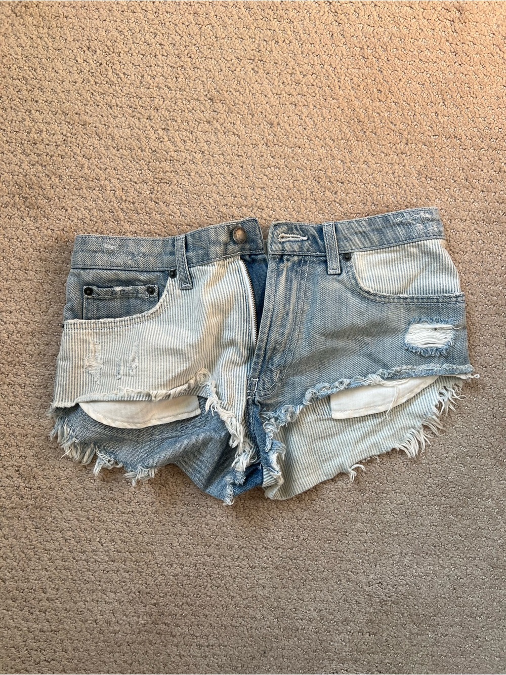 Carmar Two-Tone Light Blue Distressed Denim Shorts